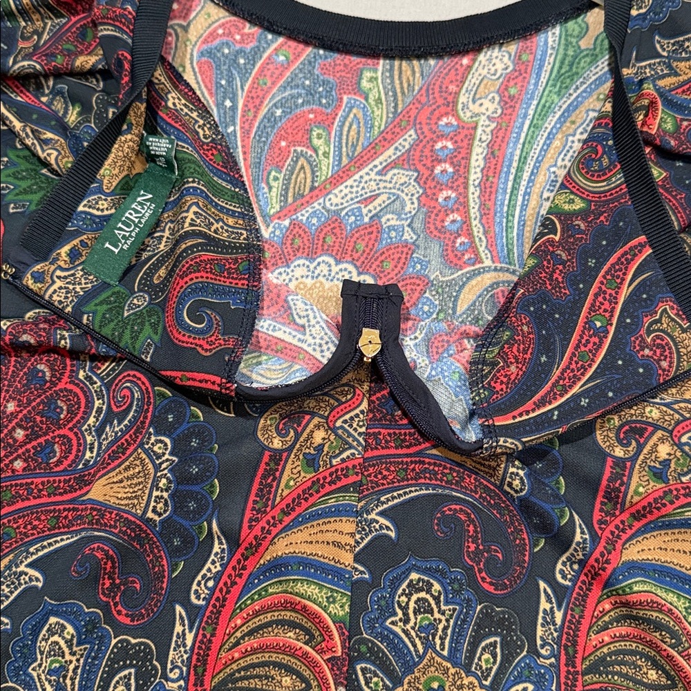 Ralph Lauren Blouse Multicolor Paisley Print Stretch Tee Double Extra Large - Picture 8 of 11